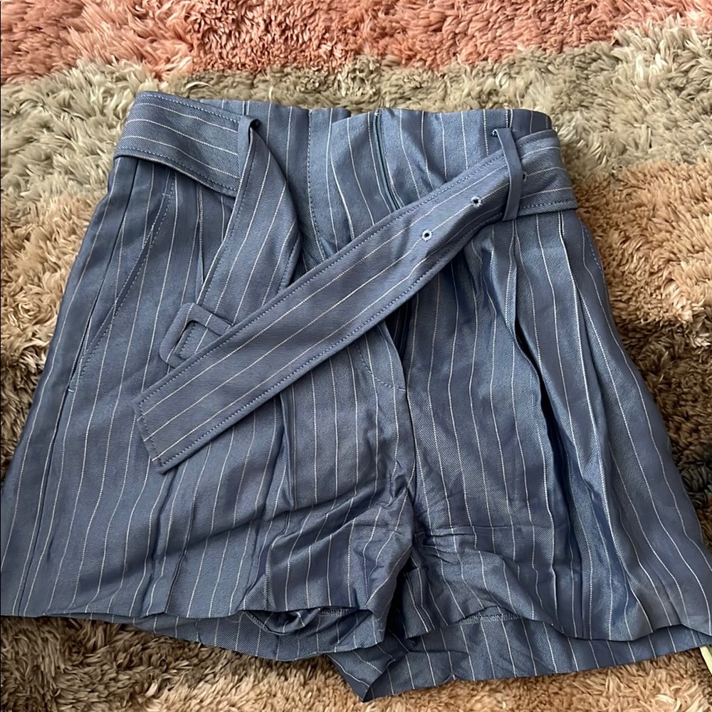 Sandro Blue Pinstripe High Waist Shorts - Picture 2 of 2